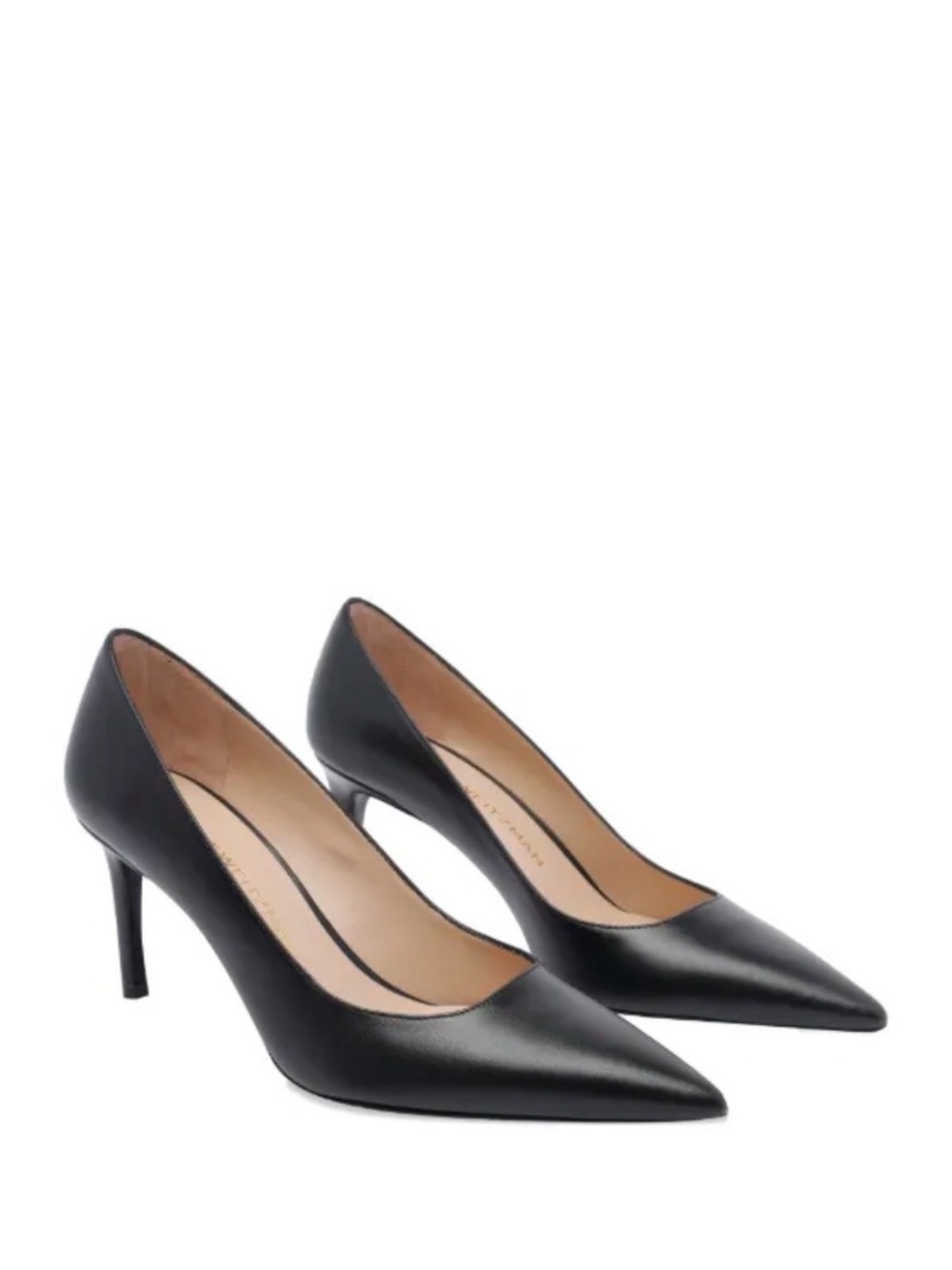 Stuart Weitzman Black Pointed-Toe Leather Pumps
